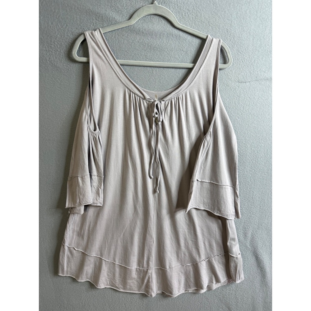 Cold Shoulder Top Women's Small‎ Ruffle Sleeve Tie Neck Casual Blouse